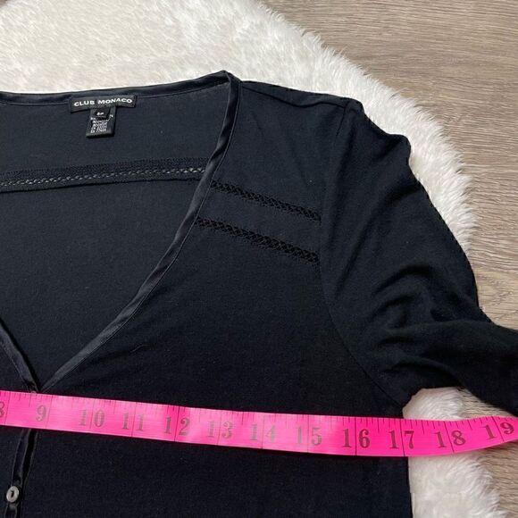 CLUB MONACO Shirt Womens S Button Up Blouse Top Black Ruffle Sleeves - Picture 6 of 11